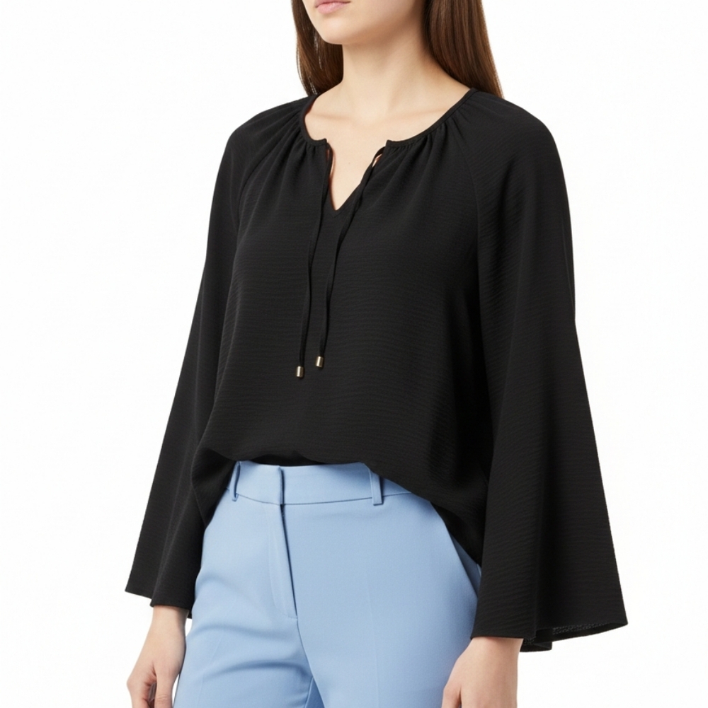 Michael Kors Women’s Size Large Black V Neck Long Sleeve Blouse Casual Top